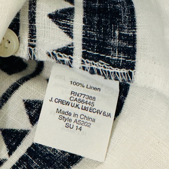 100% Linen J. Crew White Shirt Like New Printed Shirt Size Medium / Large - Picture 8 of 10